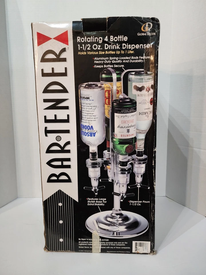 BARTENDER_Global Decor Dispensador giratorio de cuatro botellas de bebidas alcohólicas sin probar Foto 1 de 4