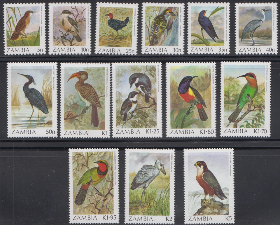 ZAMBIA  1987 BIRD/SWALLOW/CICTICOLA/FALCON/SHOEBILL/HORNBILL SC377-87 /433-5 MNH - Image 1 of 1