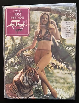 Vintage Tigress by Faberge Deadstock NEW Beige Total Nude Pantyhose Size A Rare - Image 1 of 4
