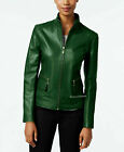 Women's Stylish Real Authentic Lambskin Handmade Leather Jacket Green Party Wear