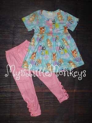 全新 精品 Bluey 束腰连衣裙和打底裤 女孩套装 — 第 1/4 张图片