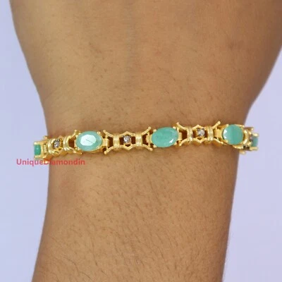 Brazalete Esmeralda Natural Brazalete Diamante Plata de Ley 925 Hecho a Mano Foto 1 de 4