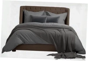 Twin XL Size Duvet Cover with Zipper Closure, 3PC Duvet : Twin XL Dark Grey - Picture 1 of 8