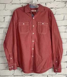 Michael Brandon Mens Shirt Size Small Red Blue Trim Long Sleeve Button Down Top - Picture 1 of 6