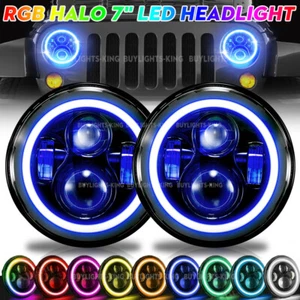 2x 7" RGB Halo Ring LED Headlight DRL Light Combo For Jeep Wrangler JK TJ LJ JKU - Picture 1 of 12