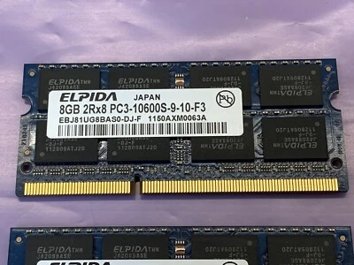 Elpida 8GB 2Rx8 PC3-10600S DDR3 Laptop Memory Ram EBJ81UG8BAS0-DJ-F iMac MacBook - Image 1 of 4