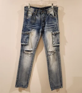 Blue Cult Girls Jeans Youth Size 16 Acid Wash Cargo Straight Leg Blue Denim - Picture 1 of 9