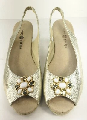 Lindsay Phillips Alpargata Cuña Slingback Sandalia 7.5 DORADO 2 Juegos de Adornos Foto 1 de 4