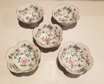 Juego de 5 flores de saltamontes chinos vintage Qianlong Nian Zhi Foto 1 de 4