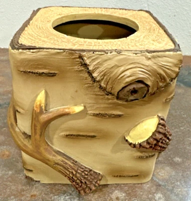 Caja de pañuelos vintage con cuerno de ciervo cubierta resina cabaña hombre cazador de cuevas Foto 1 de 4
