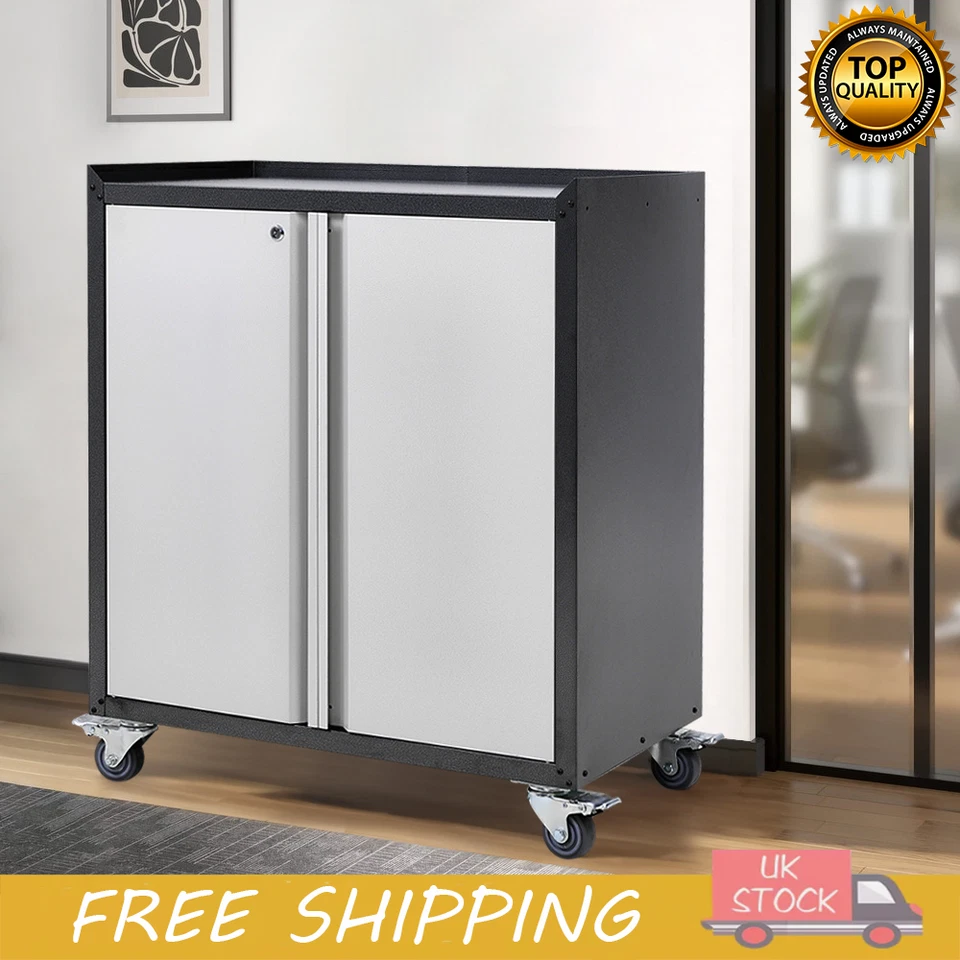 DREAM-GARDENSTORE Garage Workbench Tool Storage Cabinet Lockable Metal Tool Trolley Cupboard Cart