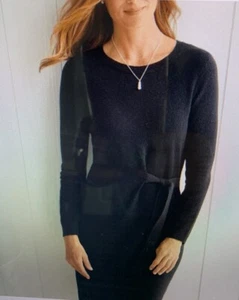 Talbots Black long sleeve Flat Knit w/sparkles w/side belt size Large Petite - Picture 1 of 7