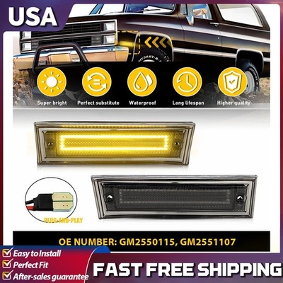 LED Side Marker Amber Lights Front Fender Set For GMC R1500 R2500 R3500 1987-91 - Image 1 of 4