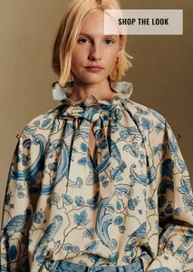 SELTEN NEU MIT ETIKETT HILLIS BLUSE - SÉZANE X ANTOINETTE POISSON blau Vögel Druck US6 Brustumfang 50 - Bild 1 von 8