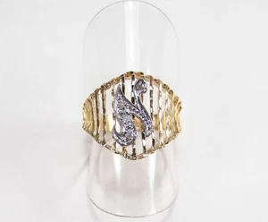 Pre-Owned Custom Letter N Initial Name 14K Gold Diamond Signet Pinky Ring Sz 6 - Picture 1 of 12