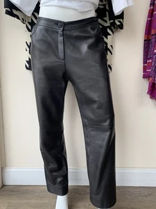 CHANEL Vintage Black Leather Pants Straight Leg 42/8 Excellent Condition! - Picture 1 of 9