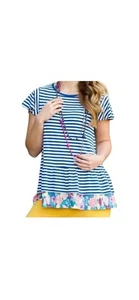 Matilda Jane Blue Striped Floral Hem Flutter Short Sleeve Top Womens XXL - Picture 1 of 8
