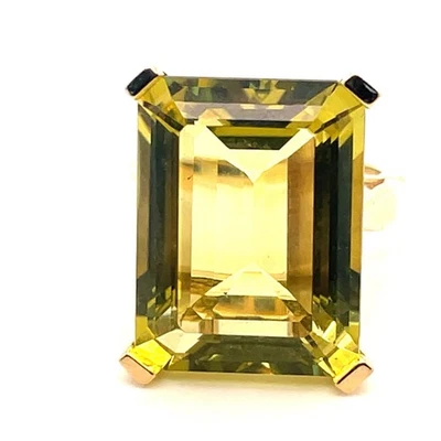 Anillo de oro amarillo de 10k corte esmeralda 20,20 quilates citrino amarillo verdoso talla 7 - 9,6 gr Foto 1 de 4