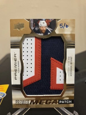 Jakob Voracek 21/22 UD Premier Blue Jackets Shoulder Mega Patch Sleeve Number /6 - Image 1 of 2