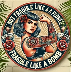 TATTOO STUDIO SHOP Aluminum Round Weatherproof Sign RETRO STYLE SEXY GIRL WOMAN - Picture 1 of 2