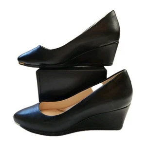 Cole Haan Womens Grand OS Ambition Wedges Size 7.5 B Black Leather Dress Shoes - Picture 1 of 18