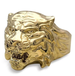 Real 18K Yellow Gold Tiger Ring XXL Heavy Mens Gold Tiger Head Ring Size 5 – 15 - Picture 1 of 8