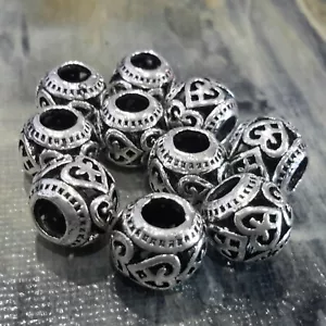 Alloy European Beads,Rondelle, Hearts,  Antique Silver, 10x9mm, 10pce, Free Post - Picture 1 of 2