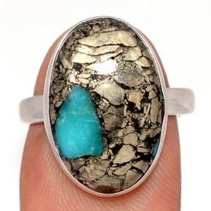 Composite Turquoise With Pyrite 925 Sterling Silver Ring Jewelry s.8 CR74824 - Picture 1 of 1