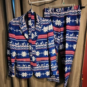 Opposuits Blue Red Deer Rudolph Men's Suit &Tie Sz 40 5060 - Picture 1 of 8