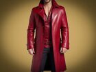 RED Stylish Original Lambskin Leather Trench Coat Men Handmade New Casual Formal