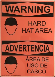 Insegna zona cappello duro inglese + spagnolo OSHA WARNING con simbolo Made in USA - Foto 1 di 1