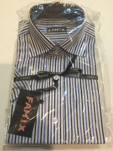New Famix Boys Blue/navy Short Sleeve Dress Shirt Sizes 10,12,14 - Picture 1 of 3