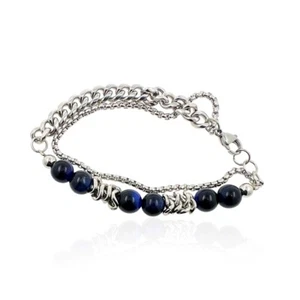 MARTIN1985 Edelstahl Armband blau-schwarze Tigerauge-Perlen Geschenkverpackung - Bild 1 von 6