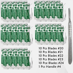 SKALPELLGRIFF #4 + 50 STERILE CHIRURGISCHE SKALPELLKLINGEN #20, 21, #22, #23 und #24 - Bild 1 von 3
