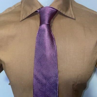 Vtg 50s 60s Tie Necktie Men Skinny Narrow Rat Pack Iridescent Pink Rayon Acetate - Image 1 of 4