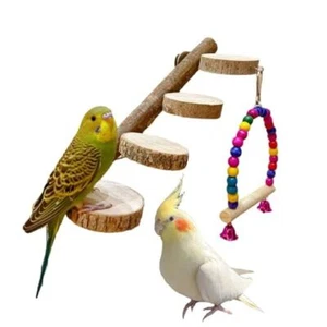 Bird Perch For Cage Bird Ladder Perch Nature Wood Bird Stand Parrot Chew Toy - Picture 1 of 10