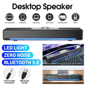 HiFi Stereo USB Computer PC Bluetooth Gaming Soundbar Desktop Monitor Speakers - Picture 1 of 16