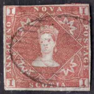 CANADA NOVA SCOTIA 1853 QUEEN VICTORIA 1P. SCOTT #1 LIGHT OVAL CANCEL - Picture 1 of 2