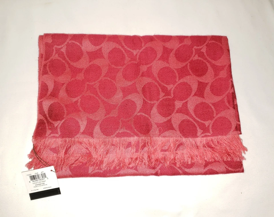 Coach Signature C Reversible Long Neck Wrap Scarf Pink Scarlett (Red) NWT VHTF - Image 1 of 1