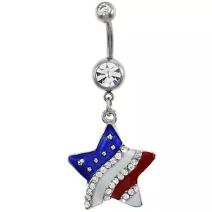 Anillo Colgante Vientre Patriótico 4 de Julio Día de la Independencia de las Estrellas con Bandera Americana - Imagen 1 de 2
