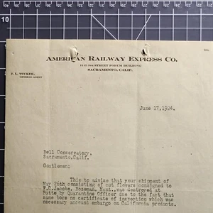 1924 Sacramento CA American Railway Express Co. lettera carta intestata - Foto 1 di 3