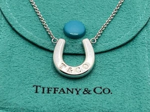 Tiffany & Co. Horse Shoe Pendant Necklace 16" With Box & Pouch From Japan - Picture 1 of 11