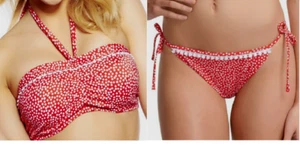 Top de bikini Freya Calamity rojo 32G y calzoncillos laterales con corbata 8 aros bandeau halter - Imagen 1 de 4