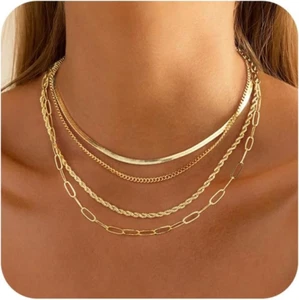 Gold Necklaces Stack for Women,14K Gold Plated Simple Layered Choker Necklaces f - Picture 1 of 7