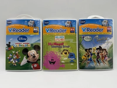 Vtech V.Reader Games Lot of 3 Disney Tinkerbell Mickey Mouse Clubhouse Mr Messy - Image 1 of 4
