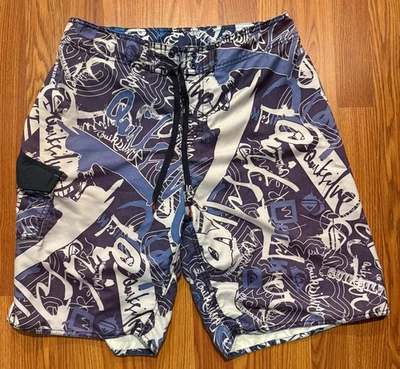 Винтажные мужские короткие плавки Quiksilver Board 32 10 дюймов логотип AOP гранж - Изображение 1 из 4