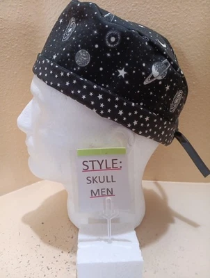 Deep Space Black Men's Skull/Chemo Surgical Scrub Hat/Cap Handmade - Image 1 of 4