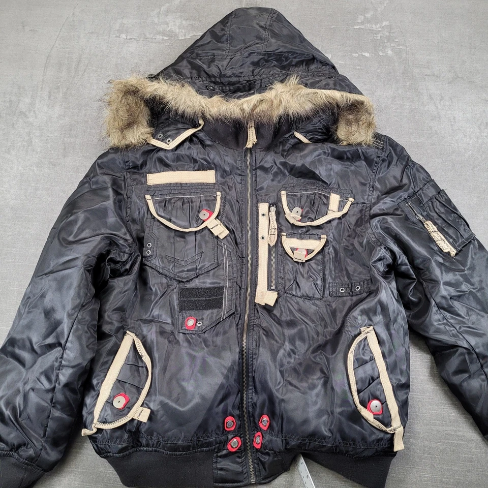 Chaqueta de bombardero RAW BLUE para hombre capucha de piel negra XL Premium Foto 1 de 4