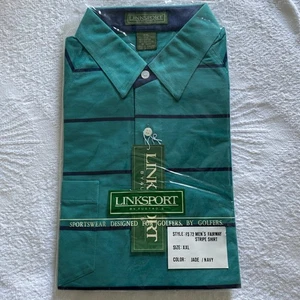 NUEVO CON ETIQUETAS Polo de Golf LINKSPORT Vintage Años 90 Verde Azulado Azul Marino Rayas Bolsillo Talla XXL - Imagen 1 de 5