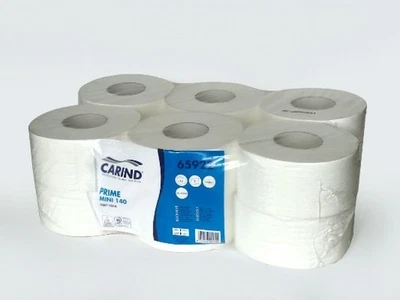 CARTA IGIENICA MINI JUMBO CARIND PRIME MINI 140 2 veli CONFEZIONE DA 12 ROTOLI - Immagine 1 di 2